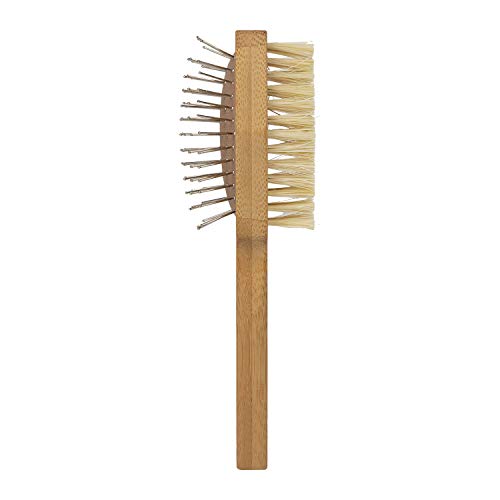 Burt's Bees for Pets Double Sided Pin & Hemp Bristle Dog Brush | Best All-Purpose Dog Brush to Reduce Shedding | for Long & Short Haired Large Dogs, Bamboo (Pack of 1)