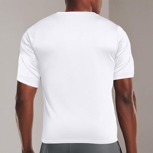 HYCOPROT Men's Compression Shirts Short Sleeve Athletic Workout T-Shirt Cool Dry Sports Baselayer Running Undershirts Tops White