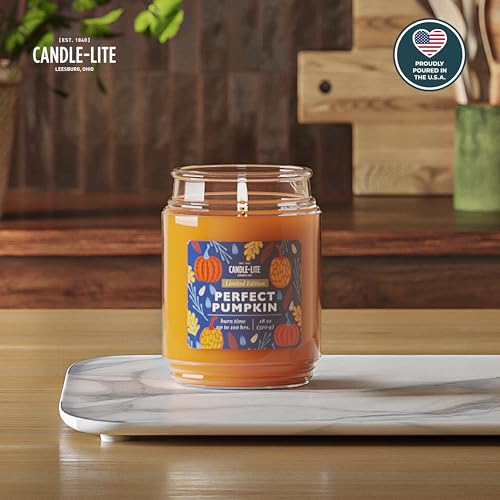 Candle-lite Halloween Scented Candles, Perfect Pumpkin, 18 oz Jar, Proudly Poured in The USA, Aromatherapy Candle, Single-Wick with 110 Hours of Burn Time, Perfect for Creating an Inviting Ambiance