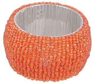 Handmade Indian Beaded Napkin Rings for Christmas, Thanksgiving, Holiday Party, Dinner Party - Napkin Holder (Orange, Set of 6)