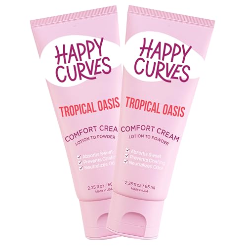 HAPPY CURVES Comfort Cream Deodorant for Women: Aluminum-Free Lotion to Powder for Private Parts, Under Breast, & Body - Anti Chafing Cream 2.25 oz. (2 Pack, Tropical Oasis)