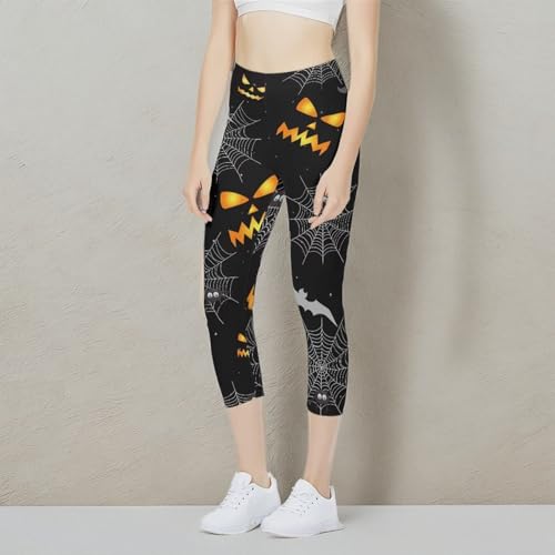 AFPANQZ Women's Leggings High Waisted Yoga Pants Casual Butt Lift Compression Leggings for Gym Yoga Sport Pants Seamless Halloween Cobweb Pumpkin Print Stretch Capri Yoga Pants