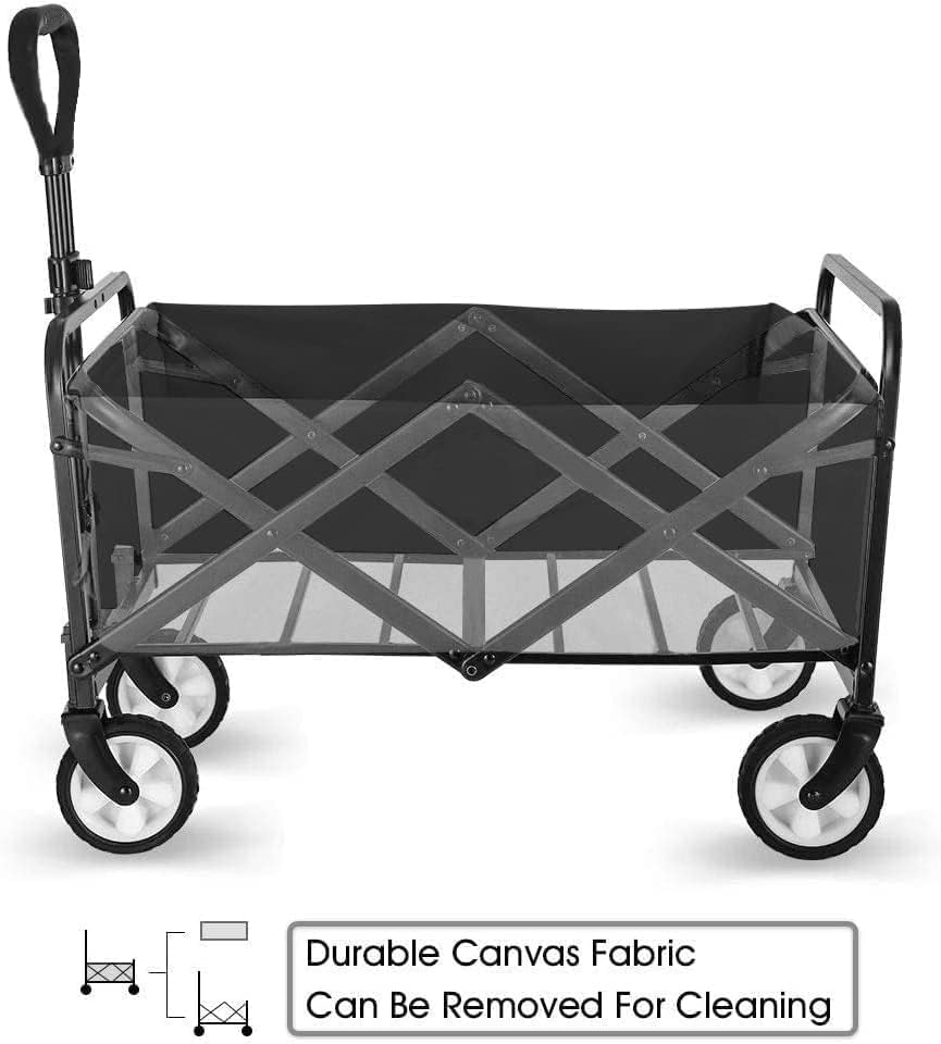iHomey Collapsible Foldable Cart, Beach Cart Large Capacity, Heavy Duty Folding Wagon Portable, Collapsible Wagon for Sports, Shopping, Camping (Black)