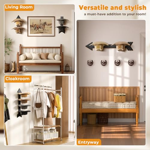 HYDERMUS Hat Organizer for 10 Baseball Caps and 3 Cowboy Hat Cowboy Hat Rack for Wall with Solid Wood Arrow Hat Storage Cowgirl Hat Hanger Closet Storage and Organizer Black