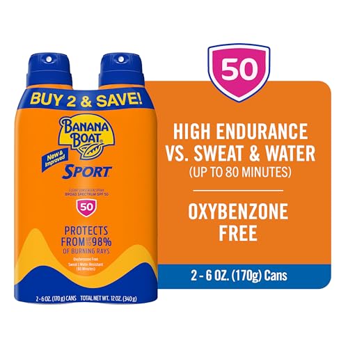 Banana Boat Sport Ultra SPF 50 Sunscreen Spray | Banana Boat Sunscreen Spray SPF 50, Water Resistant, Oxybenzone-Free, Sunblock, 6oz each Twin Pack