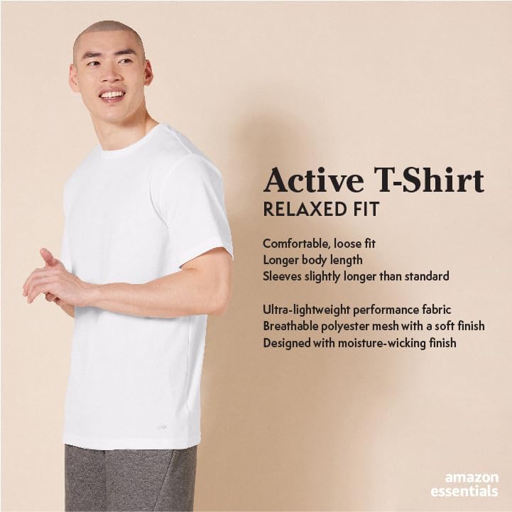 Amazon Essentials T-Shirts For Men, Active Performance Tech, Available in Big & Tall, Pack of 2, Black/White, 3X-Large Big