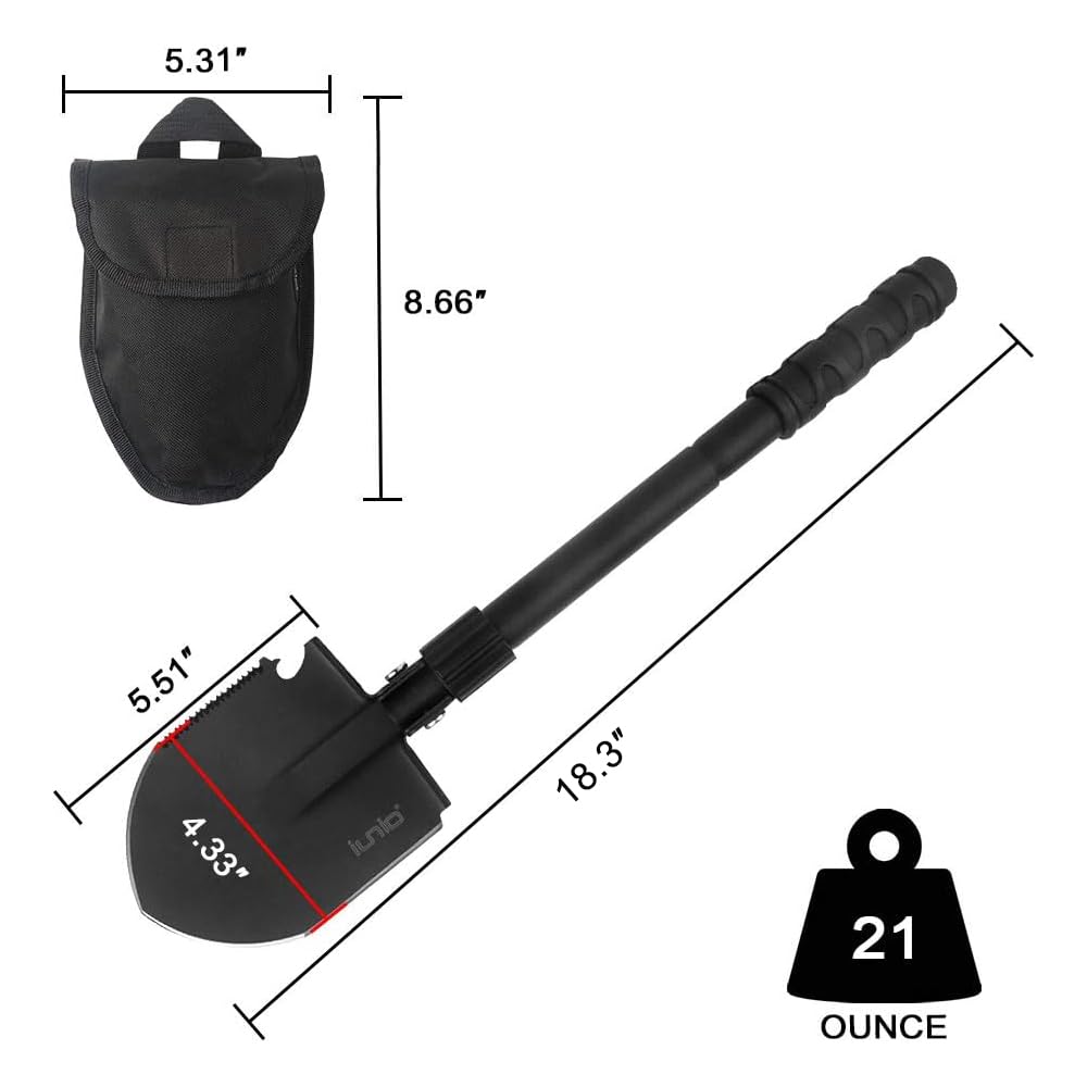 iunio Folding Survival Shovel, Military-Grade Entrenching Tool, Collapsible Emergency Shovel for Disaster Recovery,Car Emergency, Multi-Tool Spade with Pickaxe,Camping,Trenching,Hiking,Gardening
