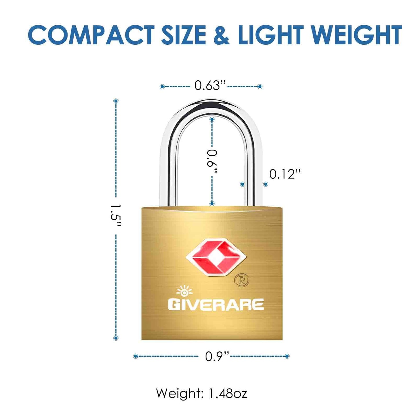 4 Pack TSA Approved Travel Luggage Locks with Keys, Solid Brass Copper Keyed Padlock, Small Locks for Suitcase, Backpack, Gym Locker, Jewelry Box, Gold-by GIVERARE