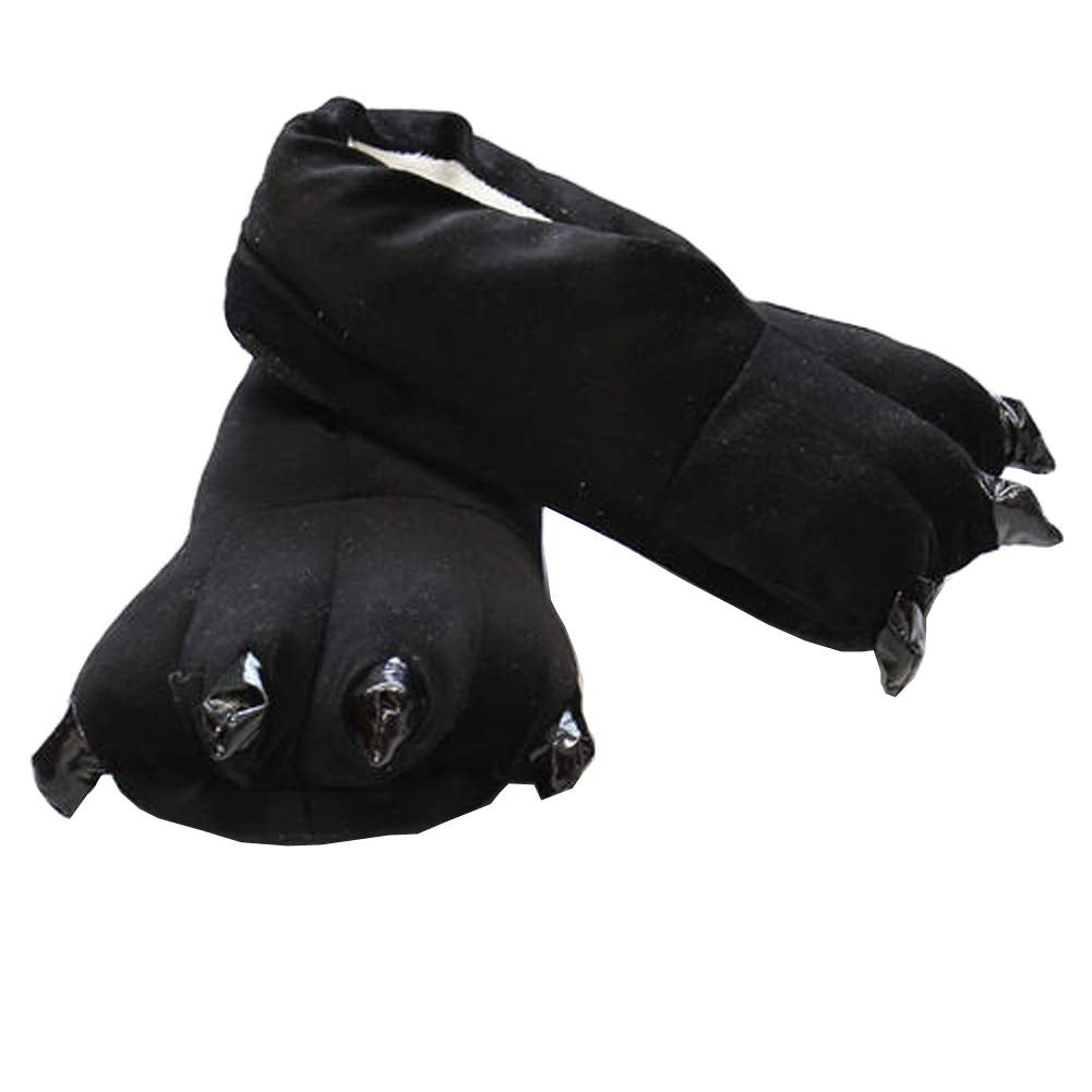 Adult Cute Plush Animal Paw Slippers Fuzzy Warm House Shoes Black M
