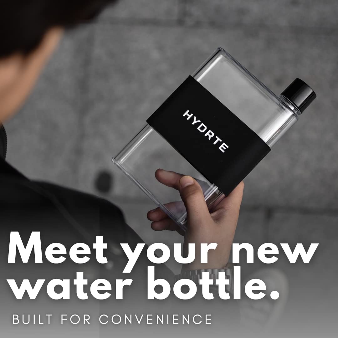 Hydrte Flat Water Bottle 11.8 oz, Leak Proof and Slim Design, The Purse Water Bottle, Cute Water Bottles made for Women and Men, BPA Free Square