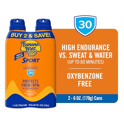 Banana Boat Sport Ultra SPF 30 Sunscreen Spray Twin Pack | Banana Boat Sunscreen Spray SPF 30, Spray On Sunscreen, Water Resistant Sunscreen, Oxybenzone Free Sunscreen Pack, 6oz each