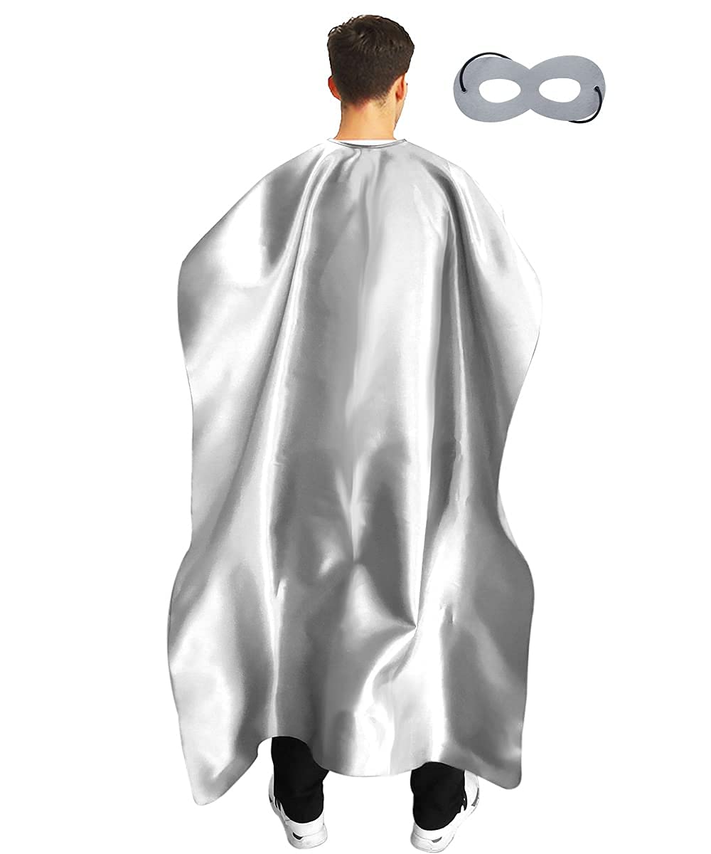 Adult Superhero Cape and Mask for Man and Woman - Halloween Party Vampire Capes Dress Up Superhero Costume (Silver)