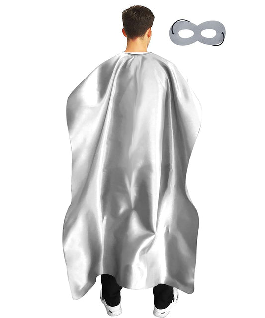 Adult Superhero Cape and Mask for Man and Woman - Halloween Party Vampire Capes Dress Up Superhero Costume (Silver)