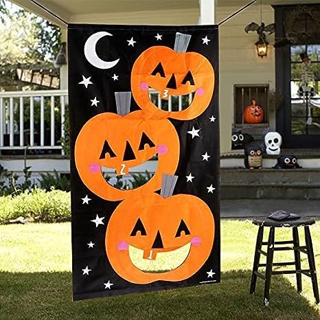 AerWo Halloween Toss Game, Pumpkin Bean Bag Toss Game with 3 Bean Bags, Kids Party Game, Perfect for Halloween Themed Party Supplies