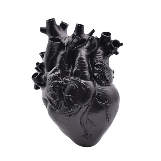 Human Heart Organ Shape Vase Creepy Halloween Home Desk Flowers Pot Decor, Medium Size 6.2" x 4.2", Black
