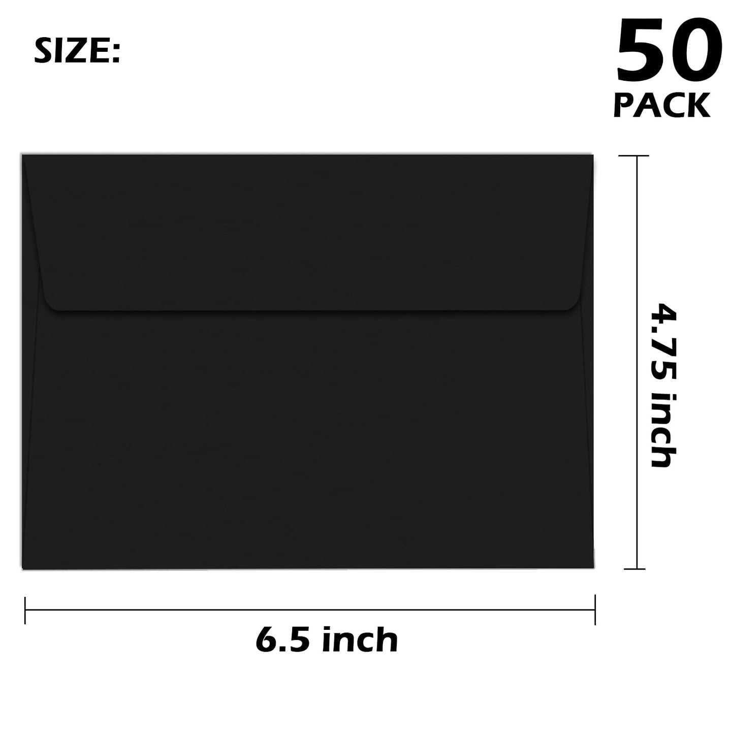50 Packs of Black 4X6 Envelopes for Invitation, A6 Black Envelopes Self Seal for Cards, Photos, Wedding, Birthday, Party, Babay Shower