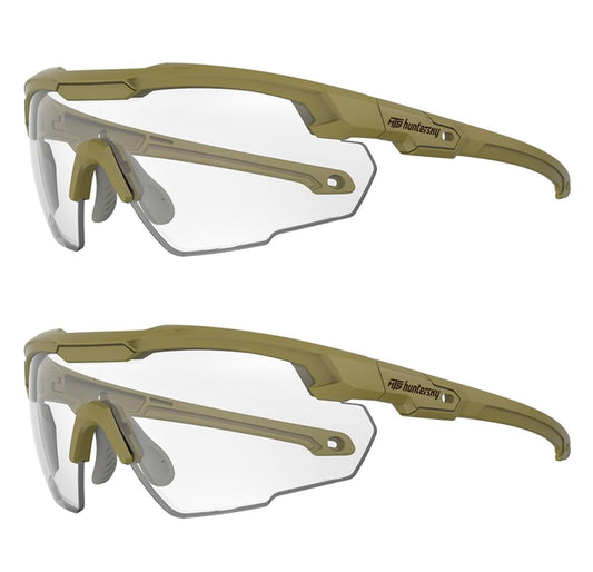 HUNTERSKY HTS 2 pk Adjustable, Non Slip, Lightweight Safety Glasses, Green Frame with Clear Lens, S57, 2 Pieces