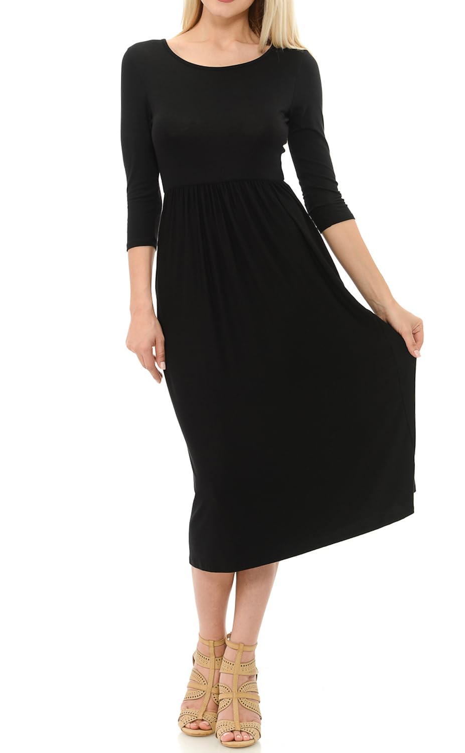 iconic luxe Women's Fit and Flare Midi Dress with Pockets Small Black