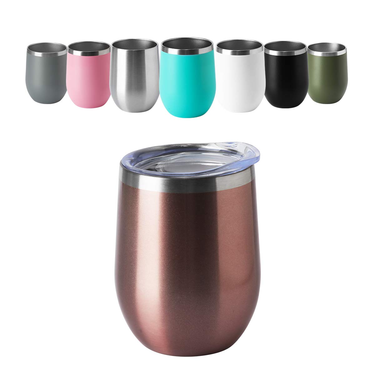 HASLE OUTFITTERS 12oz Wine Tumbler with Lid Stemless Wine Glasses Double Wall Vacuum Travel Mugs stainless steel Coffee Cup for Cold & Hot Drinks Wine Coffee Cocktails Beer 6 Pack Rose Gold