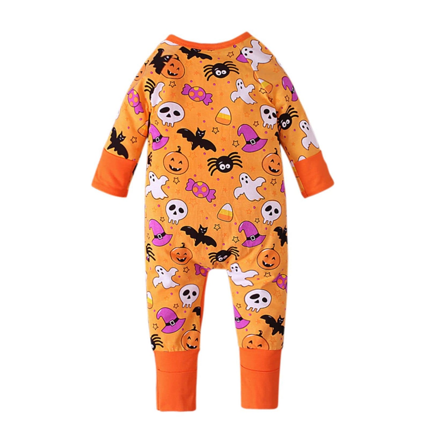 Baby Boys Girls Halloween Clothes Newborn Ghost Long Sleeve Romper Toddler Pumpkin Print Jumpsuit Halloween Outfits(Romper-3,18-24 Months)