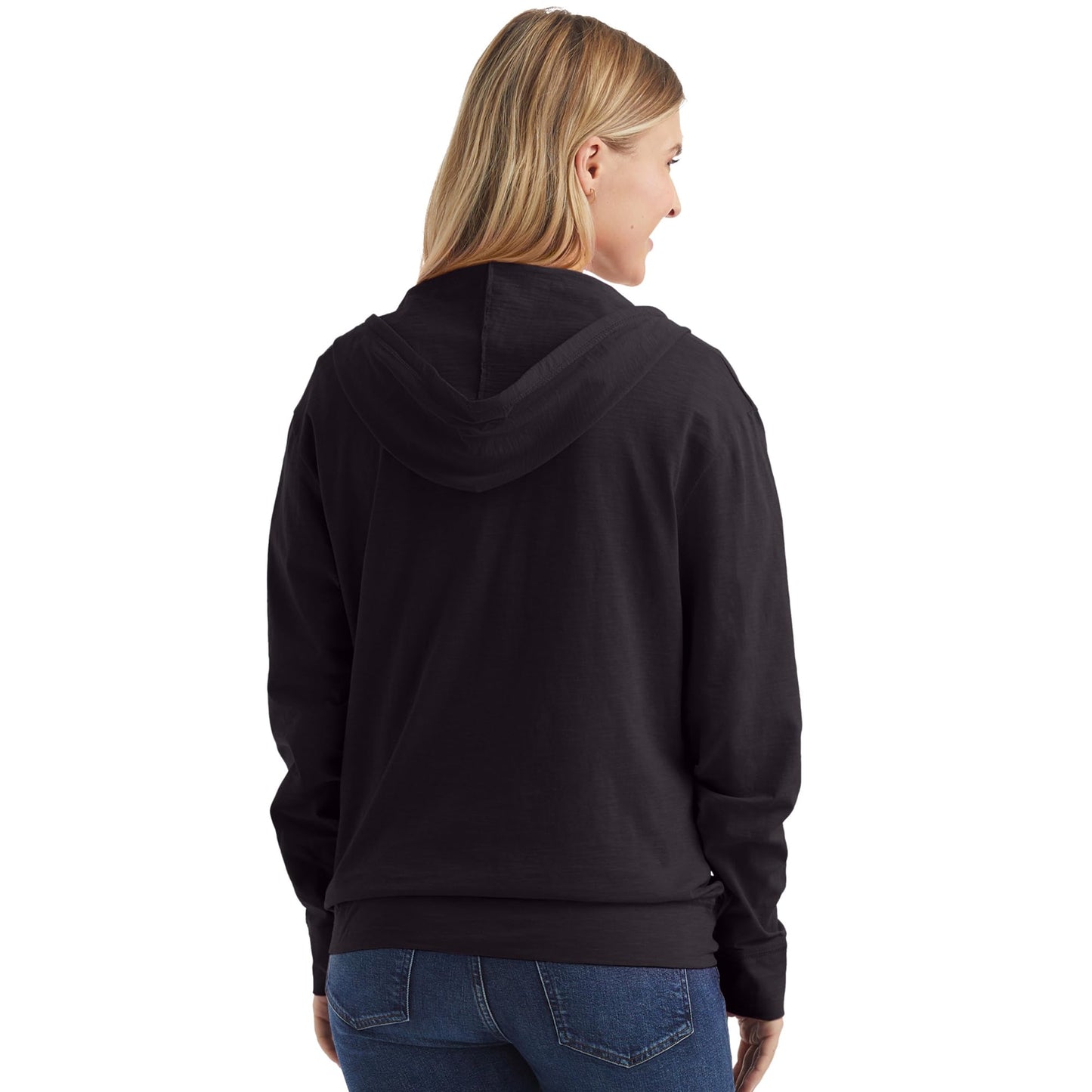 Hanes Womens Slub Knit Full-zip Hoodie, Textured Cotton Zip-up T-shirt For Fashion-hoodies, Black, X-Large US