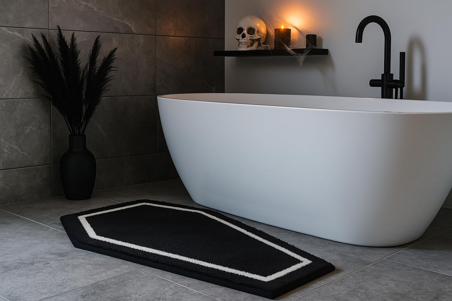 WITTIZA Coffin Bath Mat Halloween Rug - Black Gothic Home Decor for Bathroom Bedroom Kitchen Room Coffins Door Horror Gift Spooky Gifts Wednesday Addams