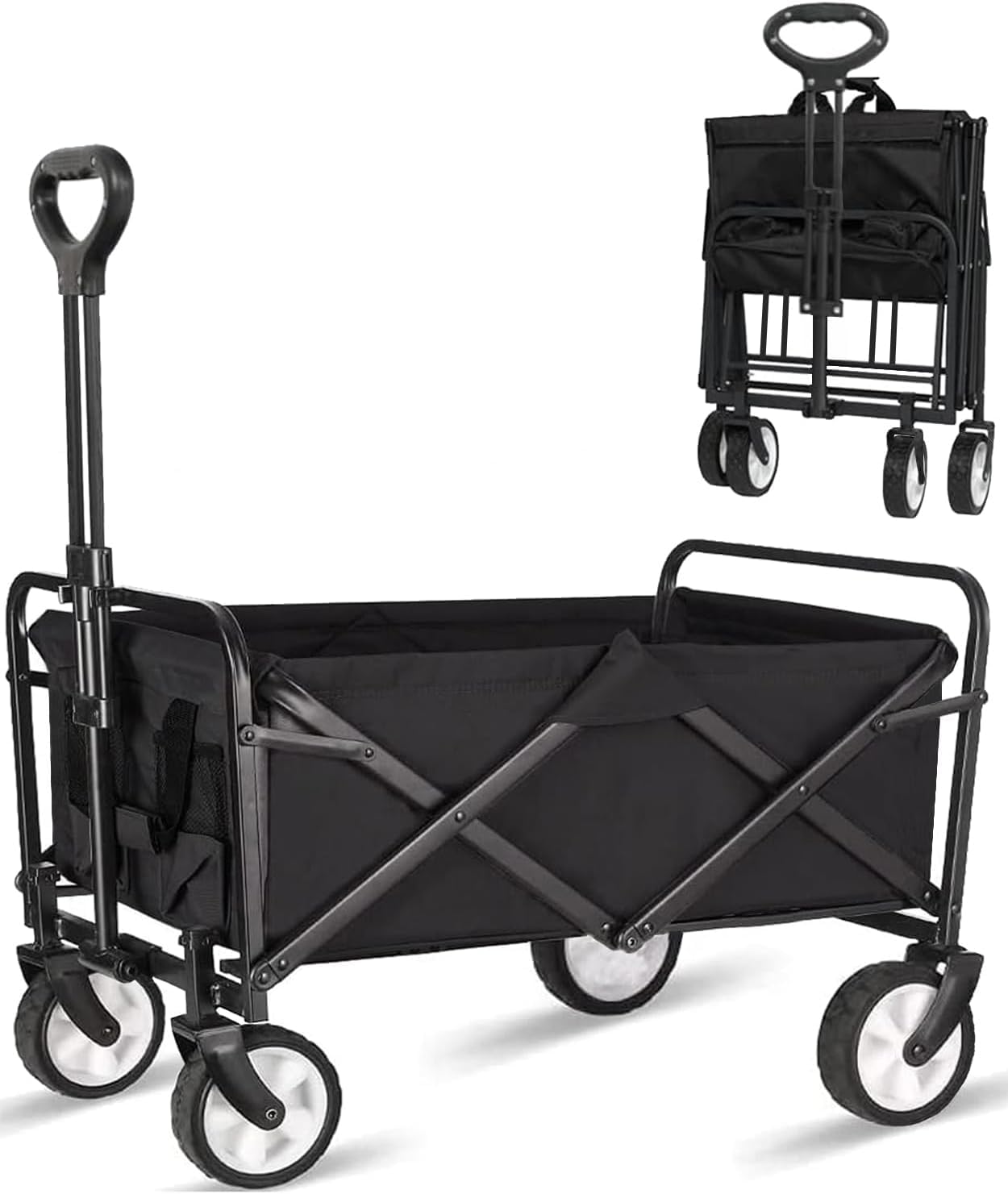 iHomey Collapsible Foldable Cart, Beach Cart Large Capacity, Heavy Duty Folding Wagon Portable, Collapsible Wagon for Sports, Shopping, Camping (Black)