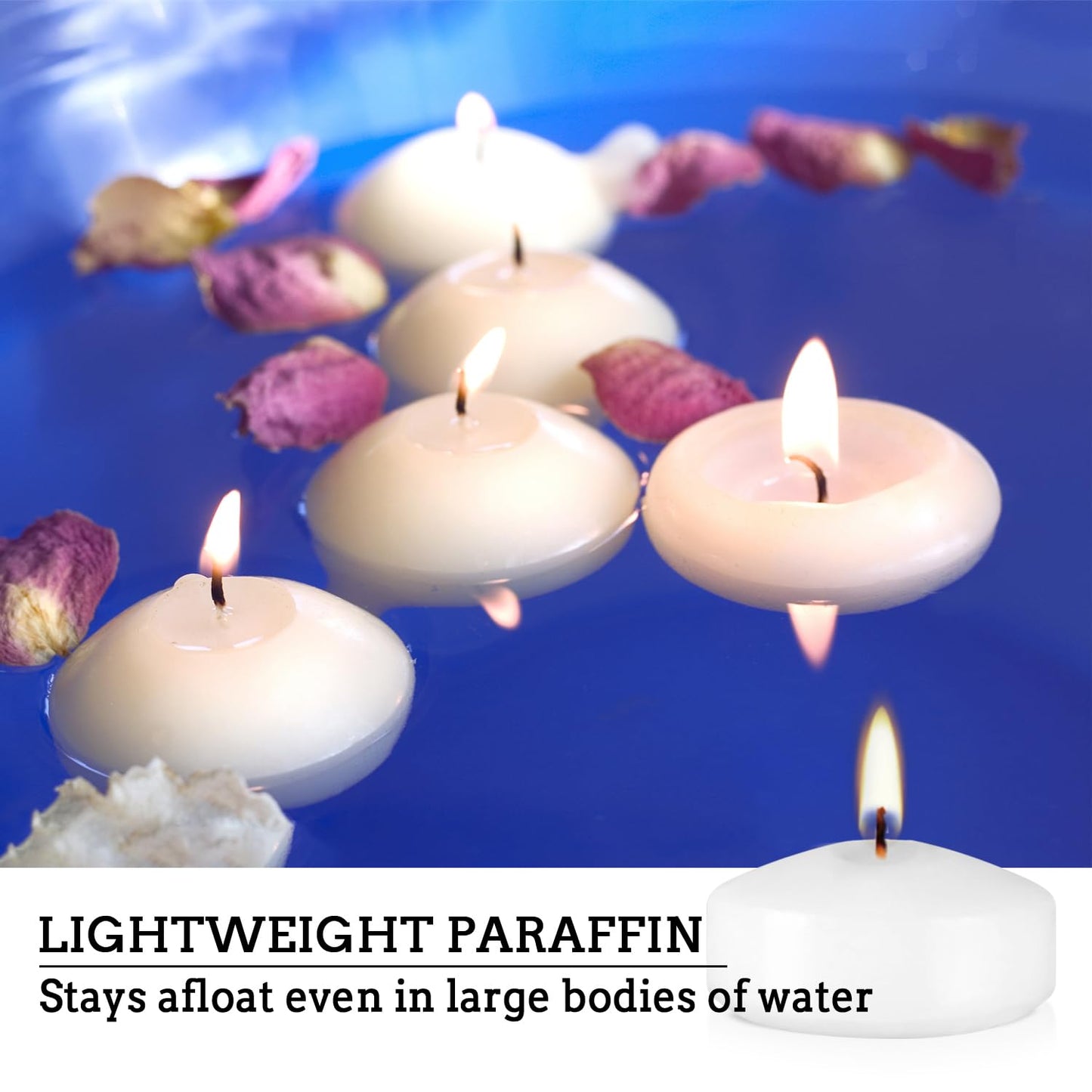 50 Floating Candles, Smoke-Free and odorless, Burning continuously for 5-6 Hours, White, 2-inch Floating Candles, Suitable for Valentine's Day, Weddings, Holidays, Home Decoration……