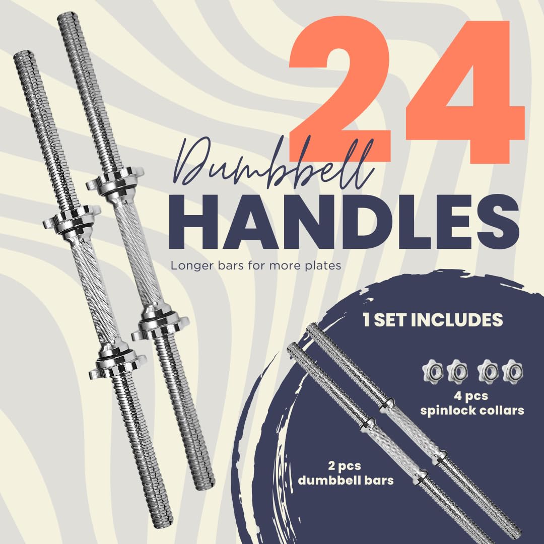 A2ZCARE Standard Dumbbell Handles 24 inch Chrome Grip, Adjustable Dumbbells Handles 1 inch Pair