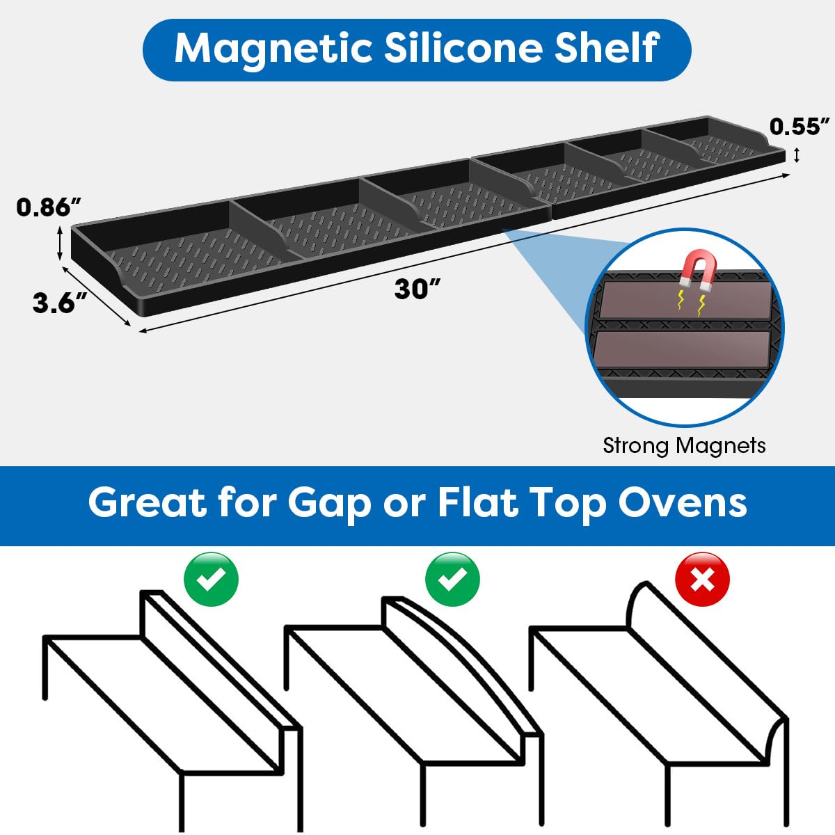 Hydream Stove Top for Silicone Shelf,30 Inch Magnetic Shelf Over the Stove Spice Rack,Kitchen Organizer Magnet Above Stovetop Back of Flat Storage Suctioned-Black