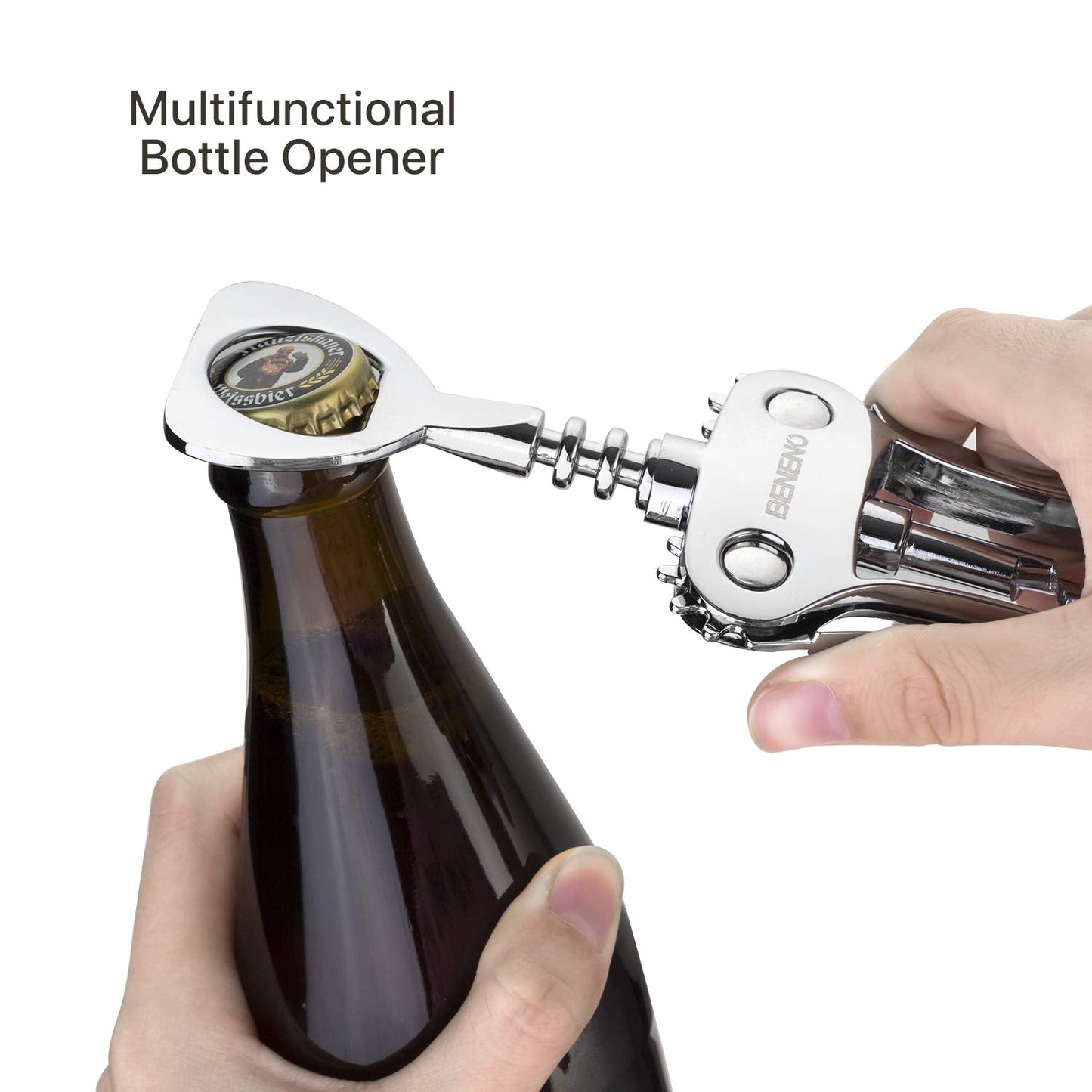 Beneno Wine Opener, Zinc Alloy Premium Wing Corkscrew with Multifunctional Bottles Opener, Sharp Wine Corkscrew with Ergonomic Non-Slip Wing Handle, Upgrade