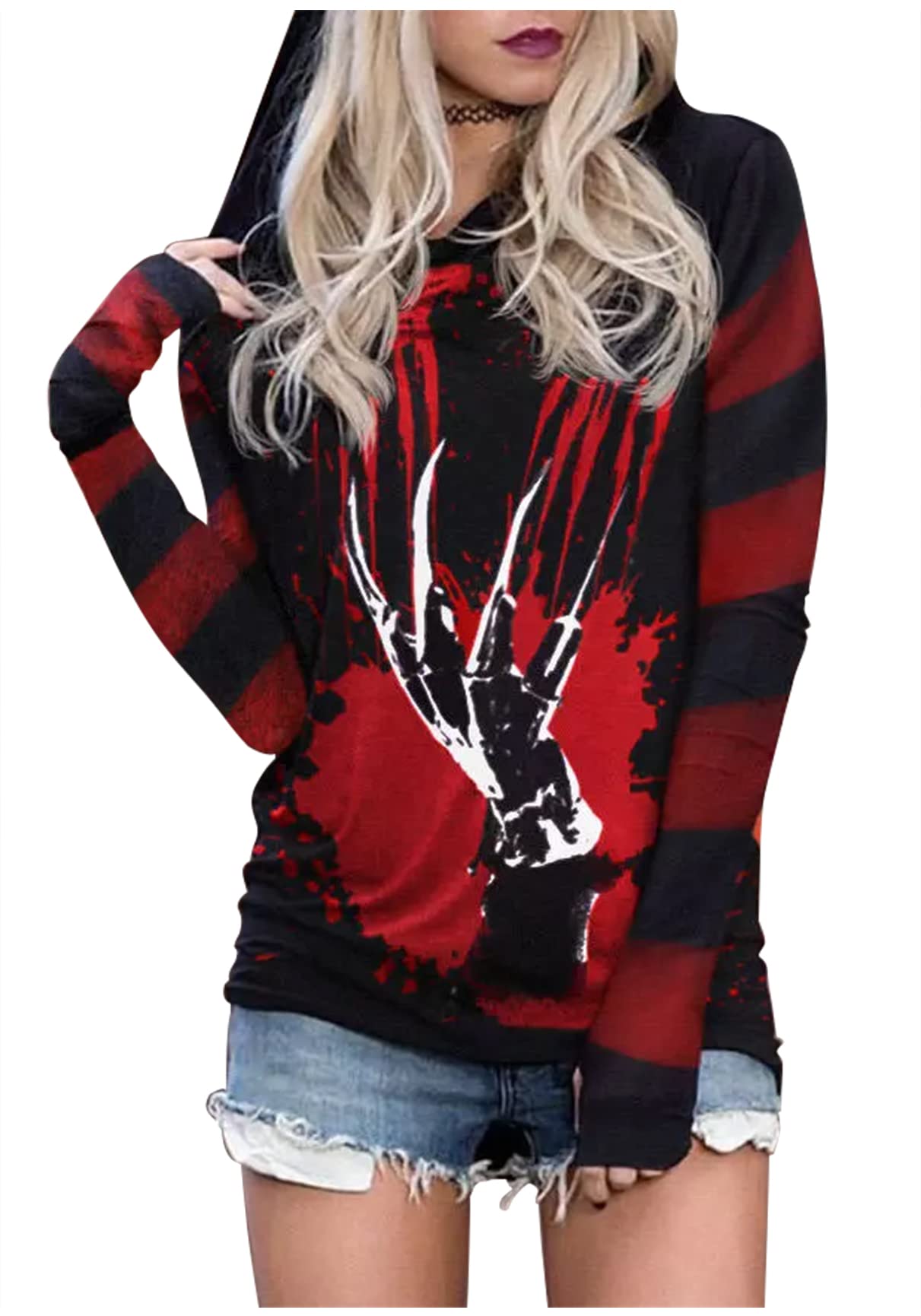 Women's Halloween Long Sleeve Hoodie T Shirt Horror Skull Silhouette lightweight Sweatshirt Novelty Pullover Hoodie Tops(Multicolor, Medium)