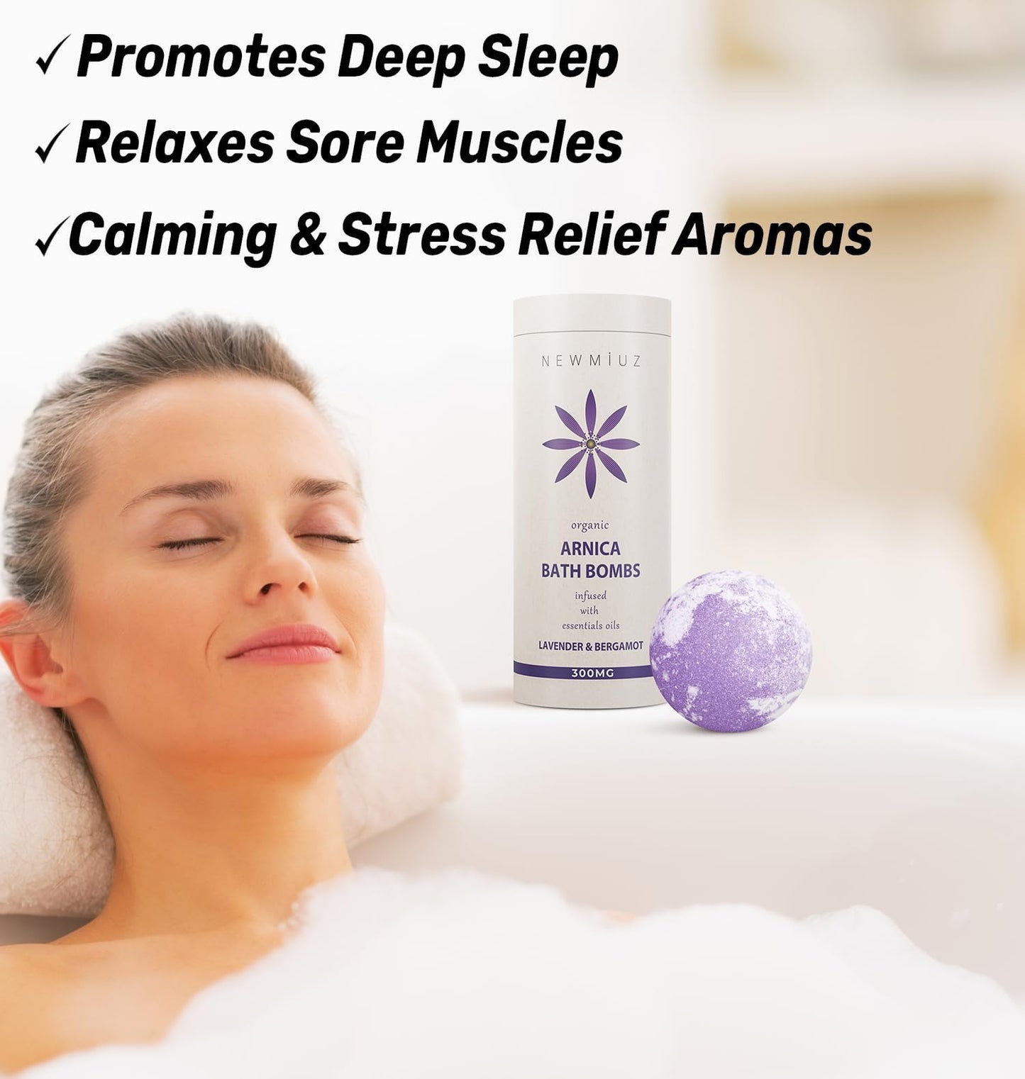 Arnica Bubble Bath Bombs Lavender Bergamot Essential Oils Luxurious Mega Foaming Bath Bombs for Dry Skin Nourishment Moisturizing Blissful Bath Gift