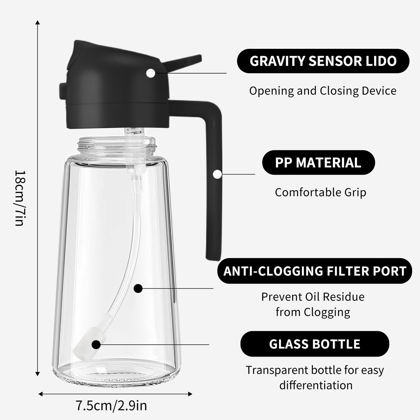 2-in-1 Oil Dispenser and Sprayer, Olive Oil Dispenser Bottle with Anti-Drip Spout, Oil Sprayer, For Salads, Air Fryer, Frying, Barbecue Green+Black 470ML/ 15.8fl.oz(2pcs)