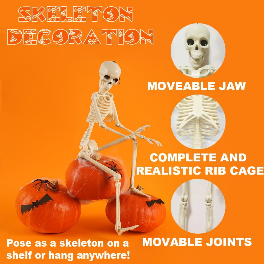 WODMAZ 5 Packs Halloween Skeletons, 16" Halloween Full Body Skeleton with Posable Joints for Haunted House Graveyard Props Decor