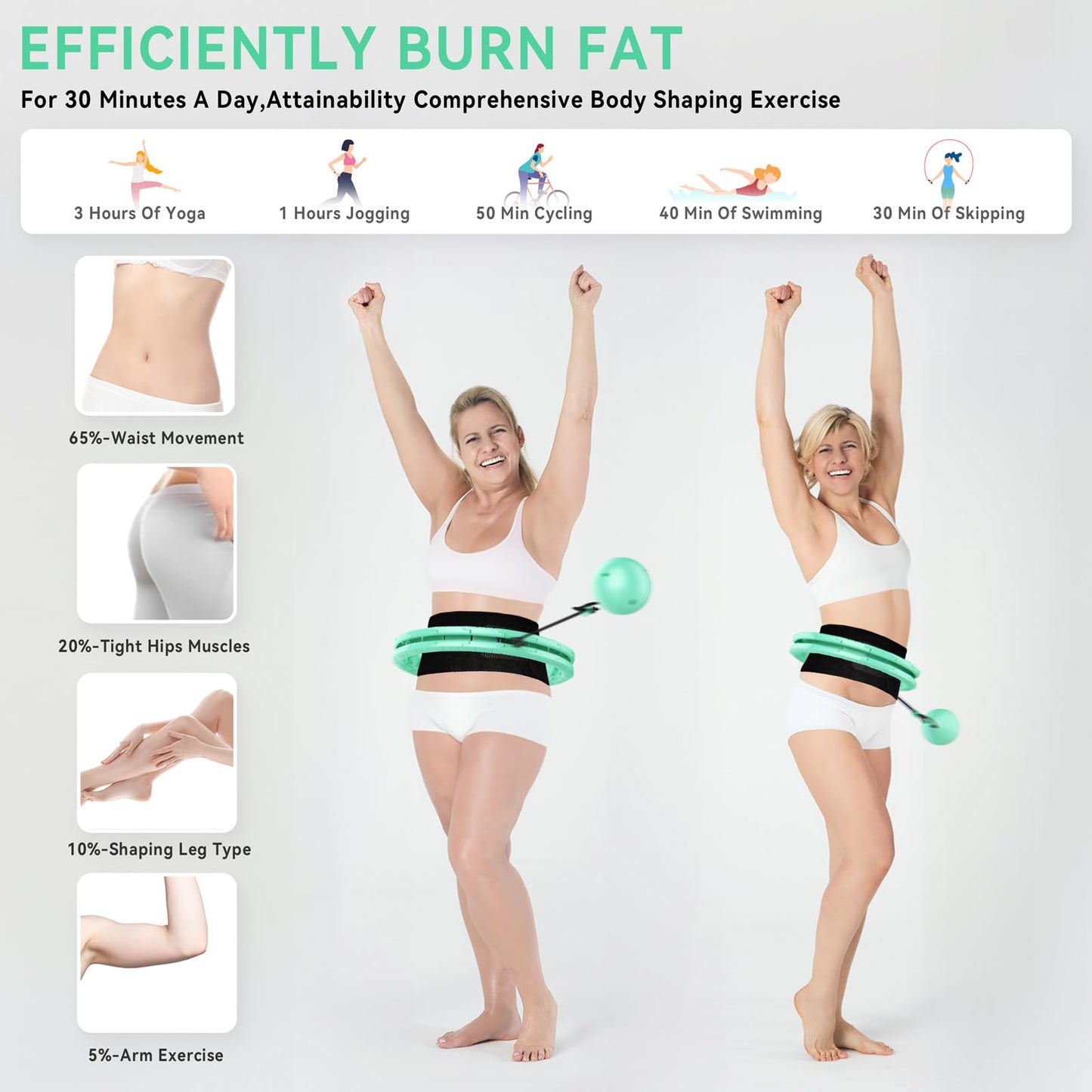 Hula Hoops for Adults Weight Loss,Infinity Weighted Hoop Plus Size with Sweat Belt,Weighted Hula Hoop Waist Trainers for Women at Home Workout Equipment (Vigorous Cyan)