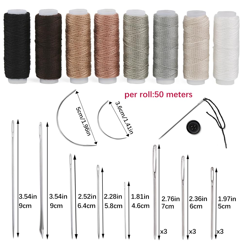 BAGERLA Upholstery Repair Sewing Kit Heavy Duty Sewing Kit with Awl Tools, Seam Ripper, Hand Stitching Needles, Upholstery Thread, Leather Craft Tool Kit for Shoes Sofa Tent Carpet Leather Craft DIY