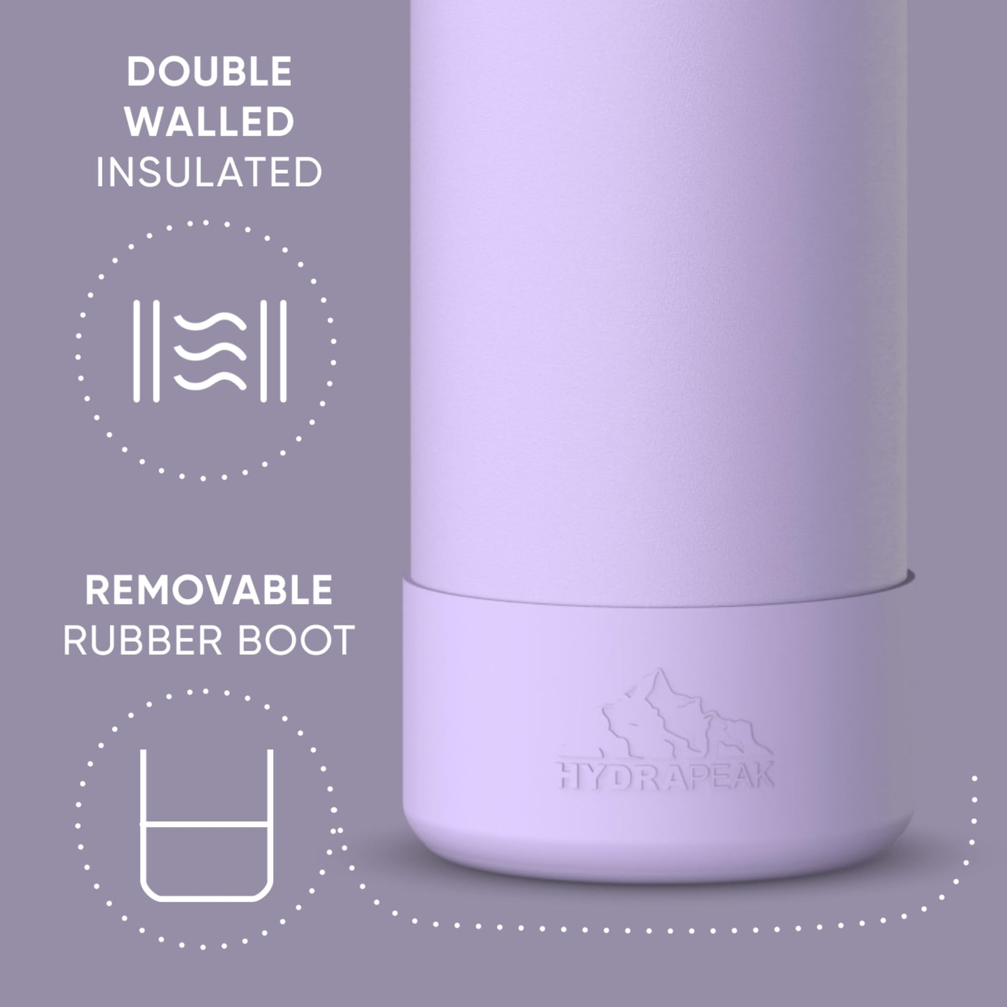 Hydrapeak 26oz Sport Insulated Water Bottle with Chug Lid, Leak & Spill Proof, Keeps Drinks Cold for 24 Hours, Hot for 12 Hours, Premium Stainless Steel Water Bottles (26oz, Lavender)