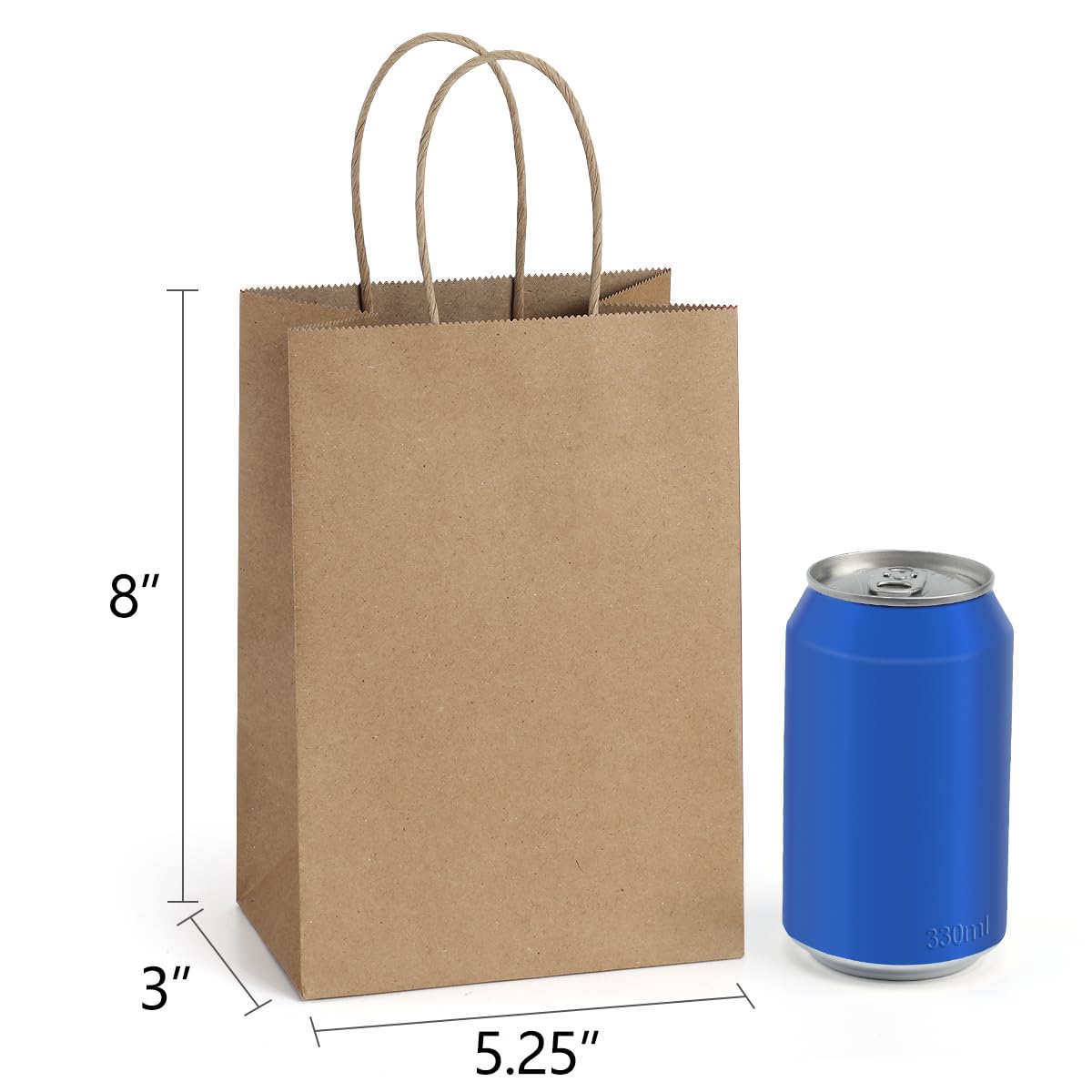 BagDream Gift Bags 100Pcs 5.25x3x8 Small Kraft Paper Gift Bags with Handles Bulk, Brown Paper Sacks for Small Business, Retail, Merchandise, Wedding Birthday Party Favor