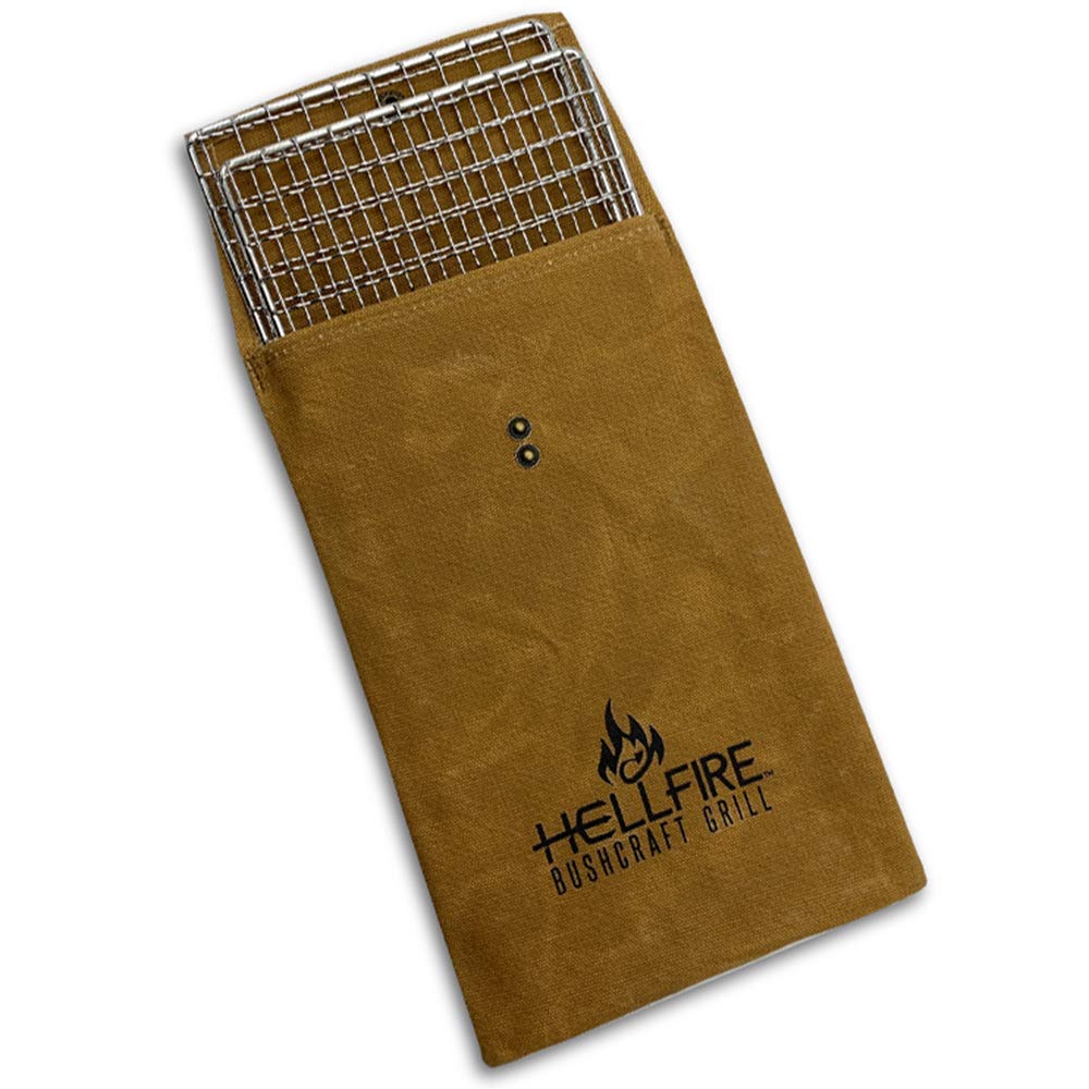 BattlBox Bushcraft Grill Stainless Steel Campfire Cooking Grate (2-Pack) Portable Camping Grate for Fire Cooking BBQ - Canvas Carrying Bag - Welded Mesh Grill Grate - Backpacking, Camping, Hiking