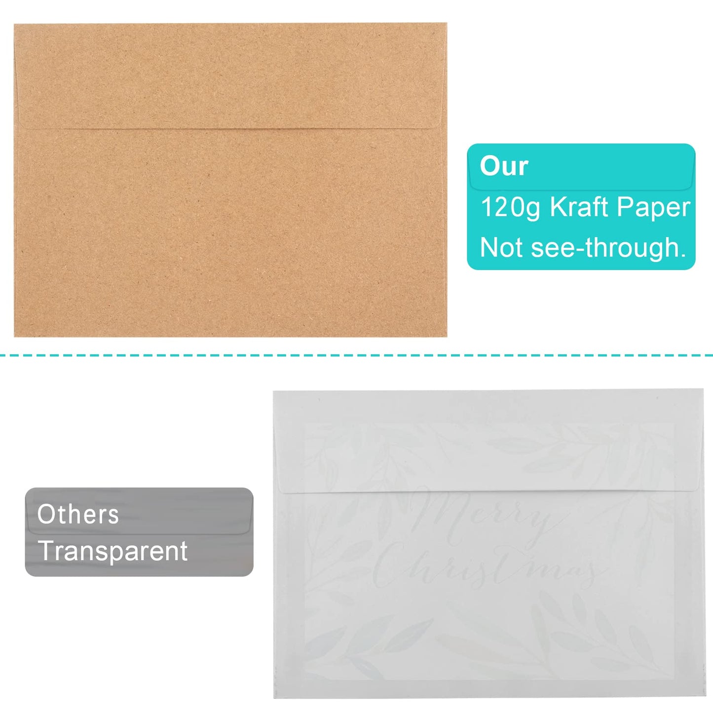 50 Pack Brown Kraft Envelopes, 5x7 Envelopes for Invitations, A7 Invitation Envelopes for Personalize Gift Cards, Wedding, Baby Shower, Birthday Party