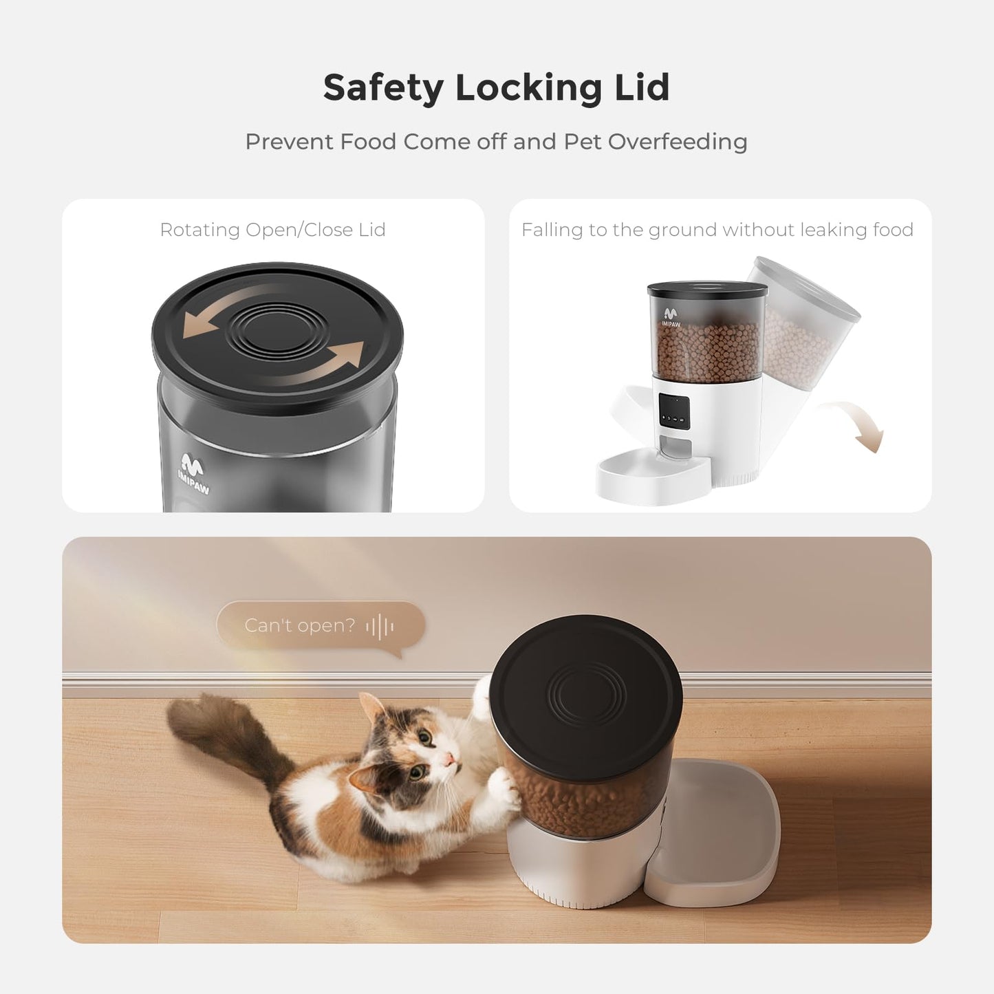 IMIPAW Automatic Cat Feeder - 3L Pet Dry Food Dispenser with Timed Programmable Portion Control, Dual Power Backup, Easy Set Up, 10 Meals Per Day for Cats and Puppies(Remote Not Supported)