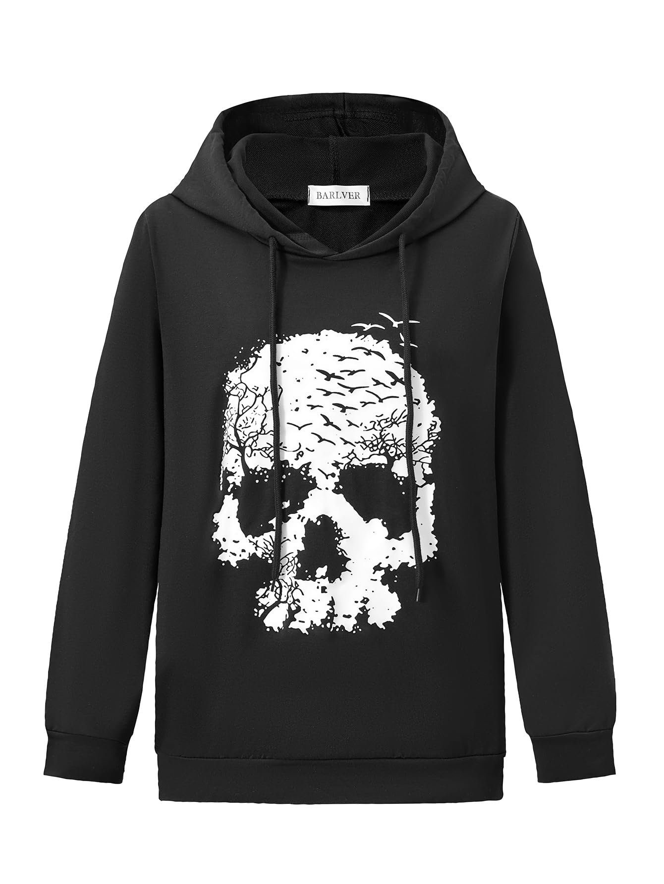 Barlver Women's Halloween Sweatshirts Skull Hoodies Graphic T Shirts Long Sleeve Pullover Tops Gothic Fall Clothes L
