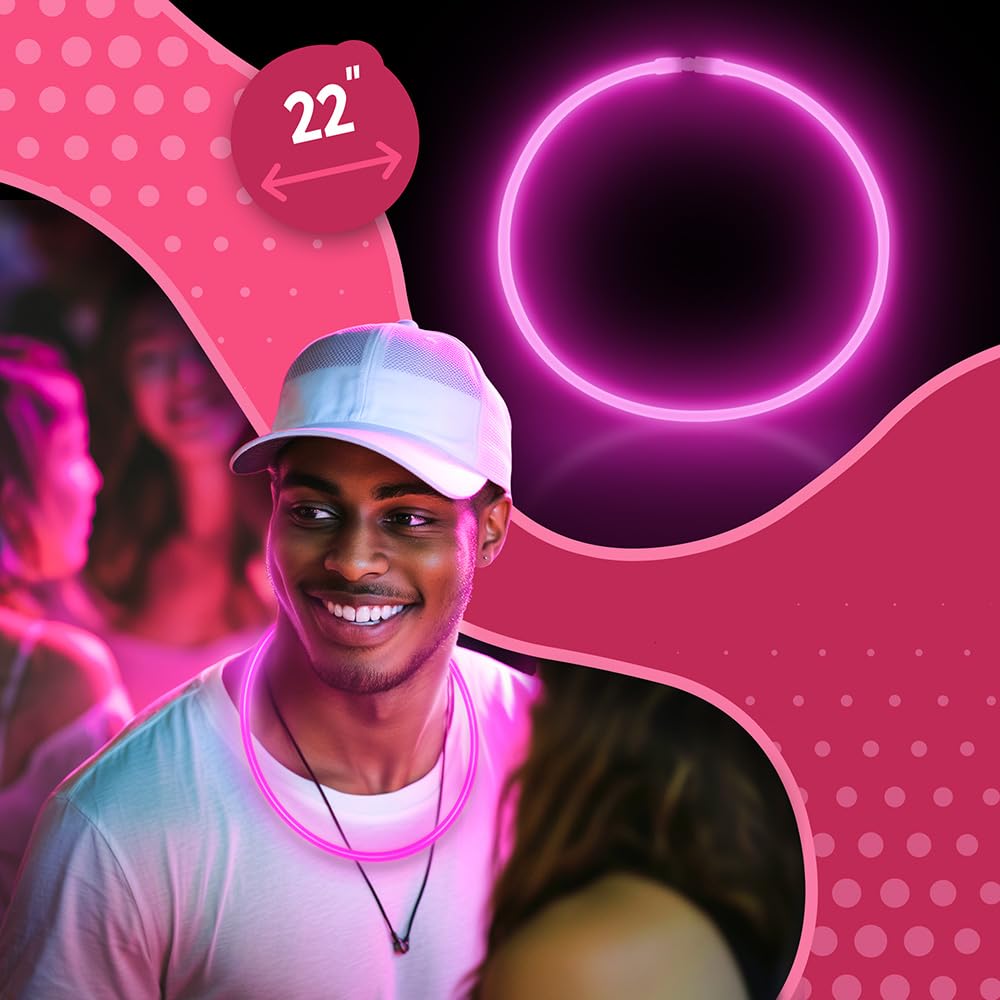 Windy City Novelties 22" Glow Stick Necklaces - 50 Pack (Pink)