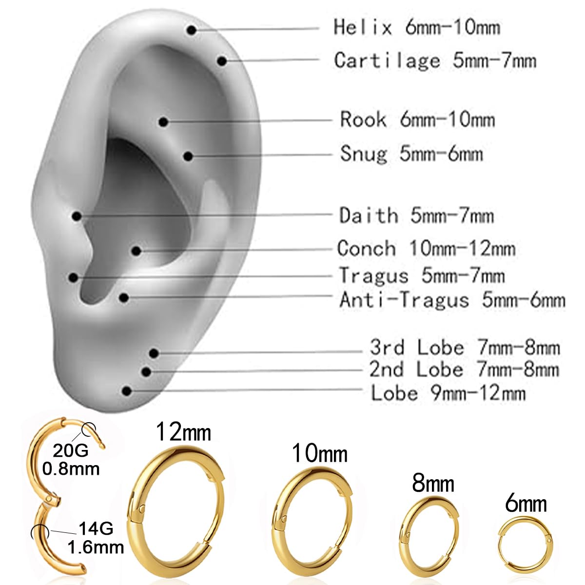 4 Pairs Small Gold Hoop Earrings Set for Women, 14k Gold Plated Cartilage Hoop Earring Hypoallergenic Small Hoop Earrings for 2nd 3rd Hole Huggie Hoop Earrings for Women Men Gifts (Gold-1.6mm)