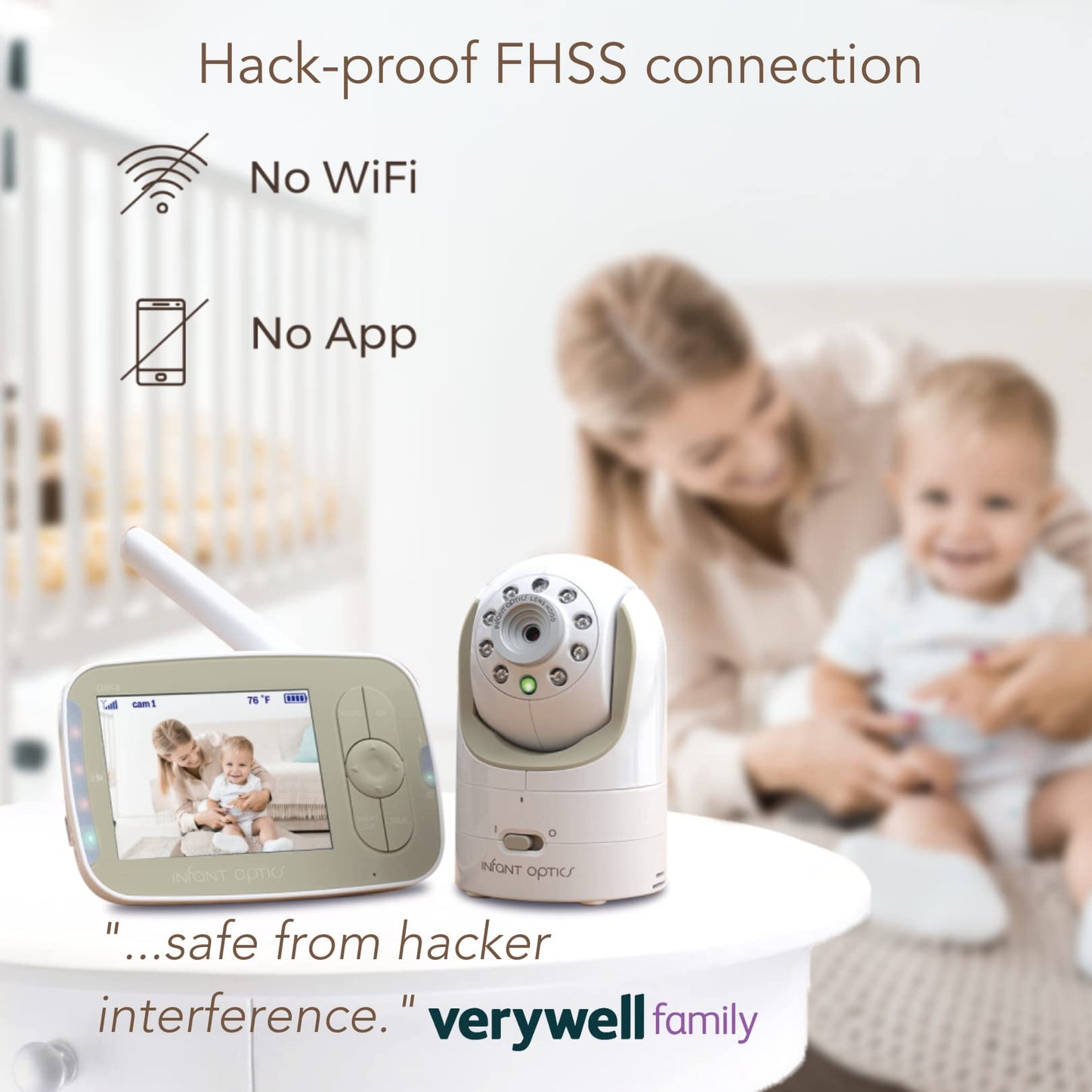 Infant Optics DXR-8 480p Video Baby Monitor, Non-WiFi Hack-Proof FHSS Connection, Interchangeable Lenses, Pan Tilt Zoom, LED Sound Bar, Night Vision, and Two-way Talk, low battery