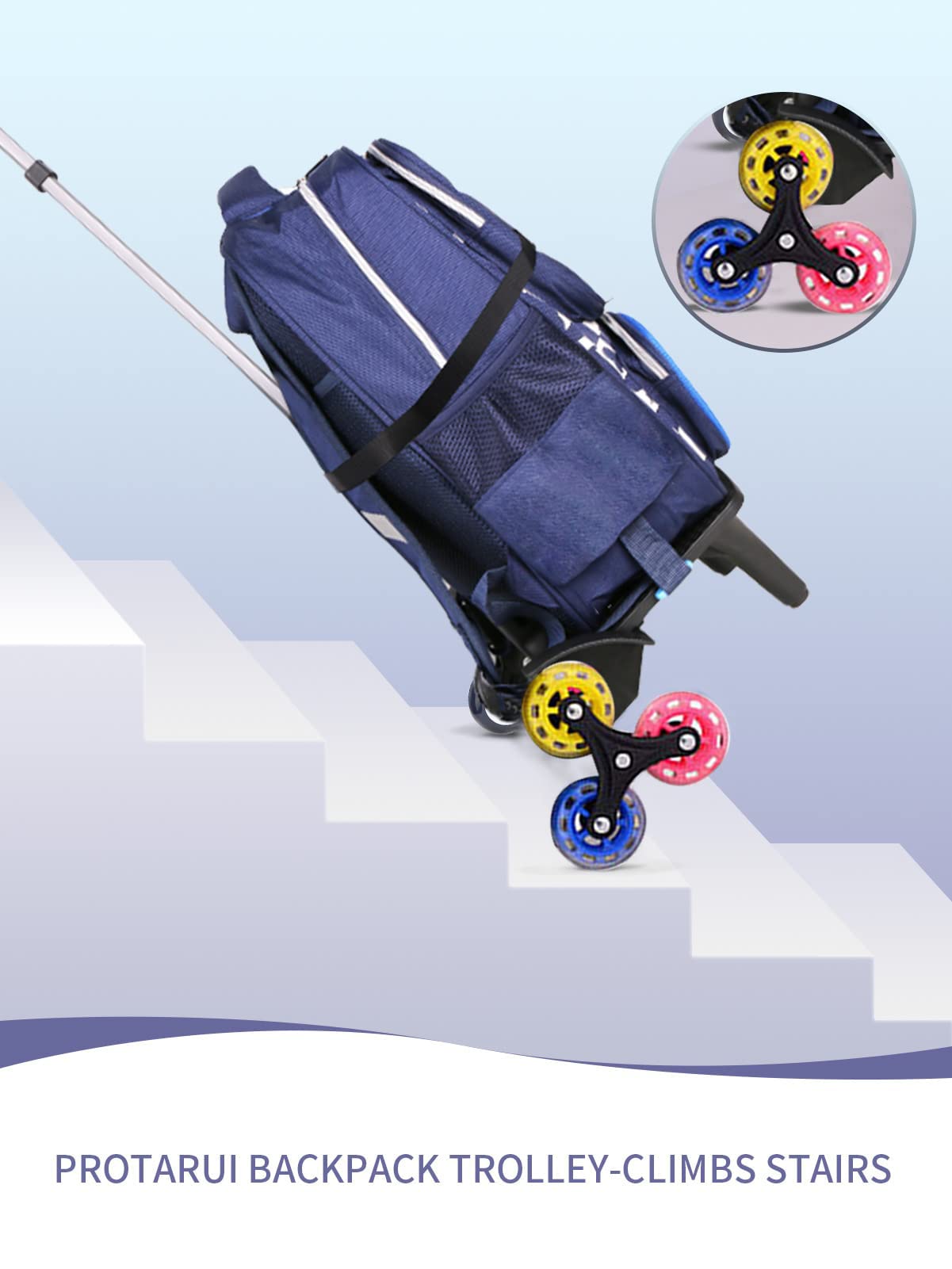 Backpack Trolley, Wheeled Trolley Aluminium Alloy Foldable Hand Cart 6 Wheels Rolling Luggage Carts for Kids School
