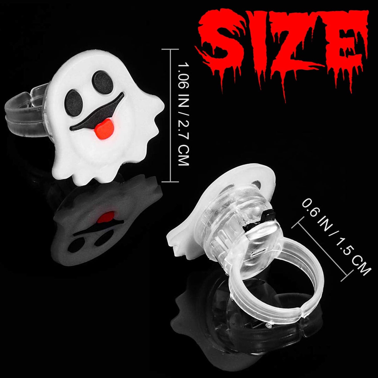 50 Pack 3D Halloween LED Glow Ring, Light Up Toys Glow in the Dark Birthday Halloween Party Favors Decorations Supplies for Kid Adults Flash Finger Rubber Ghost Pumpkin Skeleton LED Finger Lights