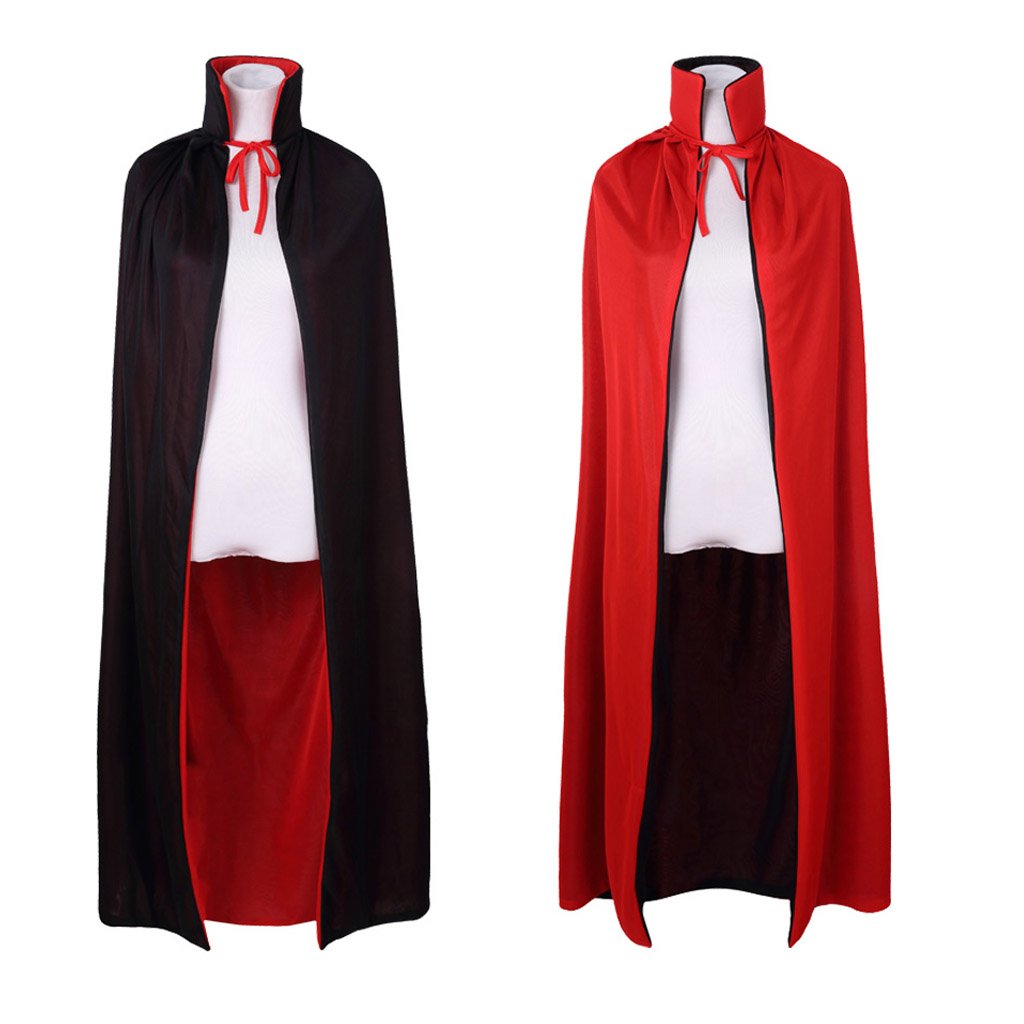 55" Stand Collar Reversible Cloak Masquerade Cape Costume, Black and Red(55"/140cm, Black and Red)