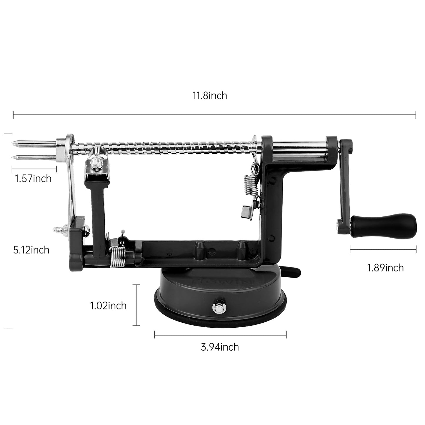 Apple Peeler Corer, Long lasting Chrome Cast Magnesium Alloy Apple Peeler Slicer Corer with Stainless Steel Blades and Powerful Suction Base for Apples and Potato(Black)
